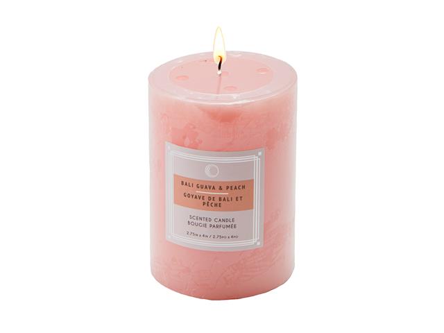 2.75" X 4" SCENTED PILLAR CANDLE (BALI GUAVA & PEACH) (8/DISP)